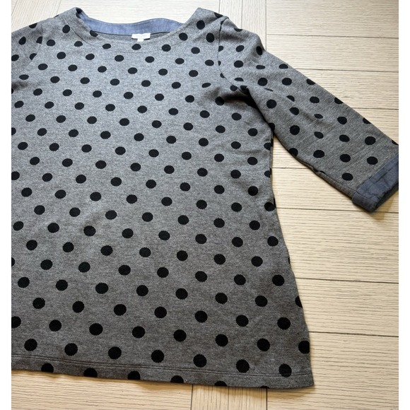 Talbots Women's Sz 1X Gray Black Polka Dot Cotton Blend Pullover Crew Neck Top - Picture 8 of 8